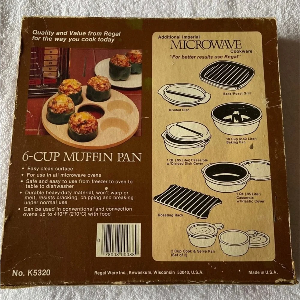 Vintage Regal Imperial Microwave Cookware 6 Cup Muffin Pan